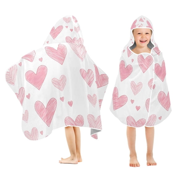 Yayeee Kids Hooded Towel with Hand Pockets Beach Soft Absorbent Bath Wrap 50 x 23.5 inch, Hand Drawn Hearts