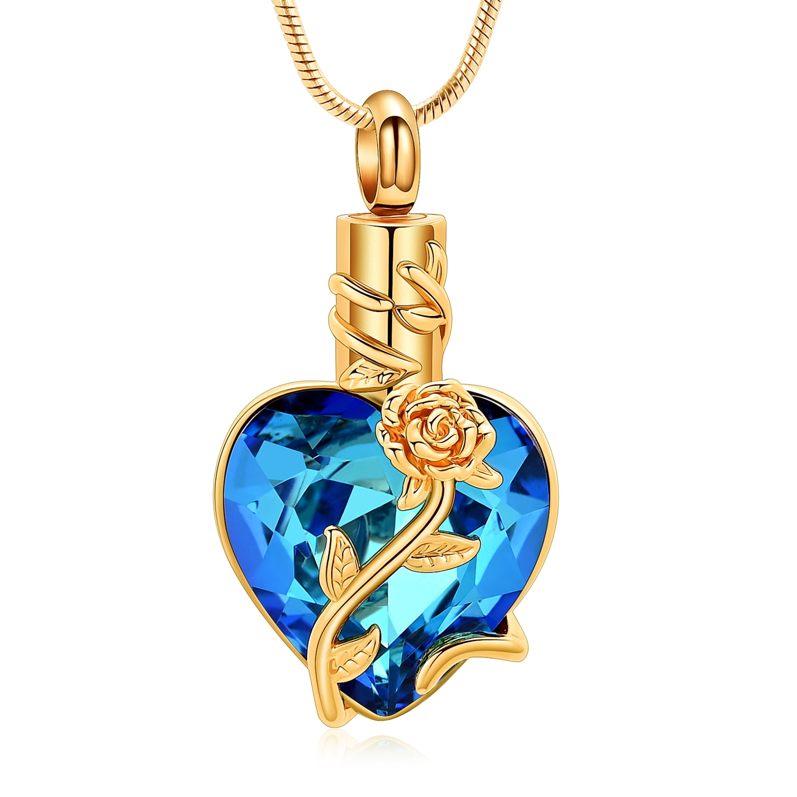Rose Flower Cremation Urn Necklace for Ashes with Birthstone Heart Memorial Jewelry Cremation Urn Pendant Necklace Keepsake Ashes Memorial Jewelry for Women