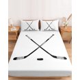 thumbnail image 2 of Full Size Fitted Sheet Set - Ice Hockey 3 Piece Bedding Sets 16" Deep Pocket Fitted Sheet with 2 Pillowcases Modern Minimalist Ball Sports Game Art Brushed Microfiber Hotel Luxury Bed Sheets, 2 of 9