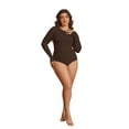 thumbnail image 6 of POSESHE Women's Plus Size Long Sleeve Bodysuit,Slim Fit Crew Neck Tops Cotton Bodysuit for Women,Brown,Size S, 6 of 8