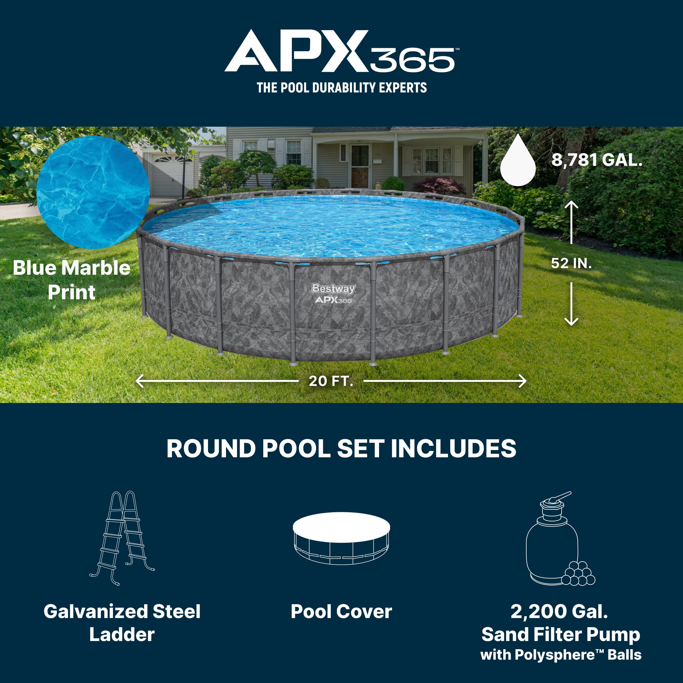 Bestway APX 365 20'x52" Metal Frame Above Ground Pool w/ Sand Pump & Accessories