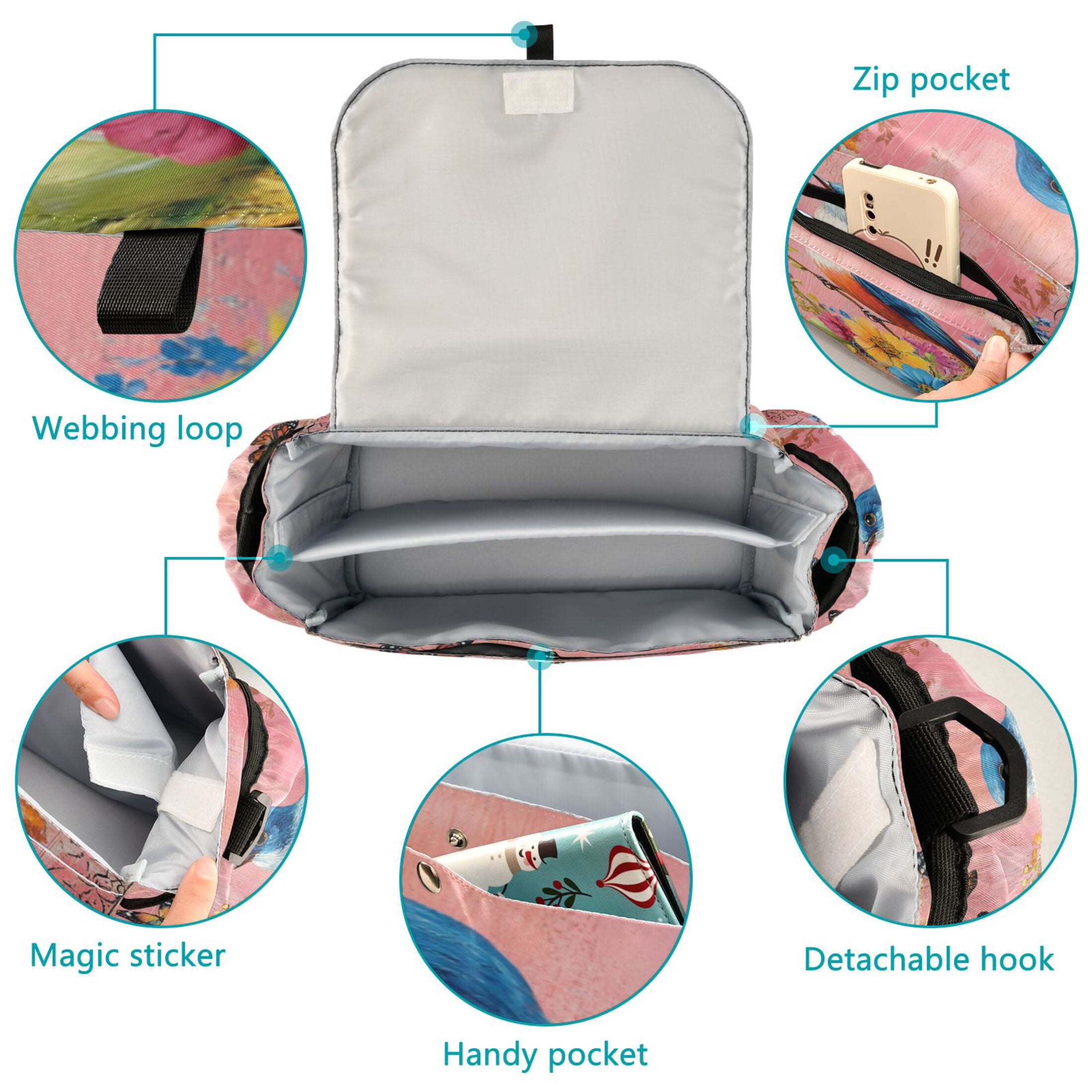DIXRUYEE Stroller Organizer Birdsong Among Blossoms Printed
