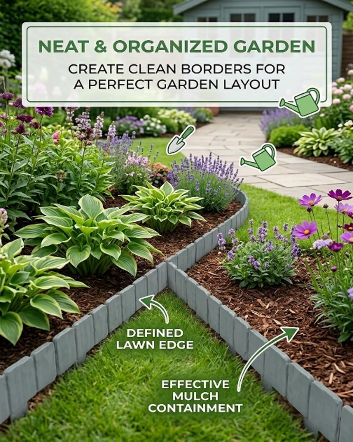 10/20/30/40PCS Imitation Stone Garden Fence Plastic Retaining Edging Border Faux Stone Garden Edging Border Landscape Edging Stone Interlocking Garden Edging Border Stone with Stakes