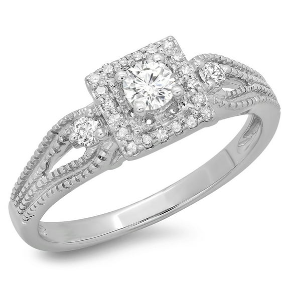 Dazzlingrock Collection 0.40 Carat (ctw) 14K Round Cut Diamond Ladies Bridal Vintage Halo Engagement Ring, White Gold, Size 8.5