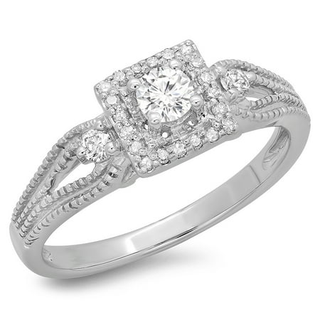 Cut Ladies Diamond Engagment Ring Dazzlingrock Collection 0.40 Carat (ctw) 14K Round Cut Diamond Ladies Bridal Vintage Halo Engagement Ring, White Gold, Size 8.5 ()