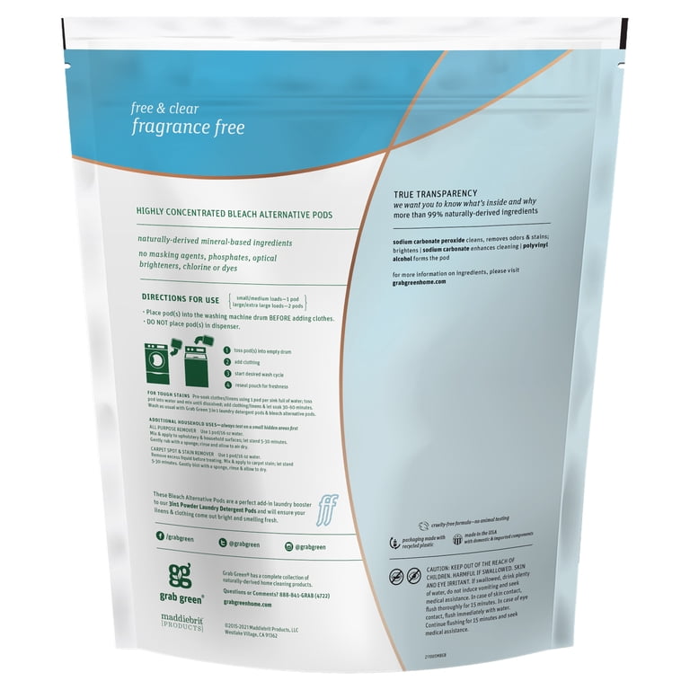 Grab Green, Bleach Alternative Pods, Fragrance Free, 60 Loads