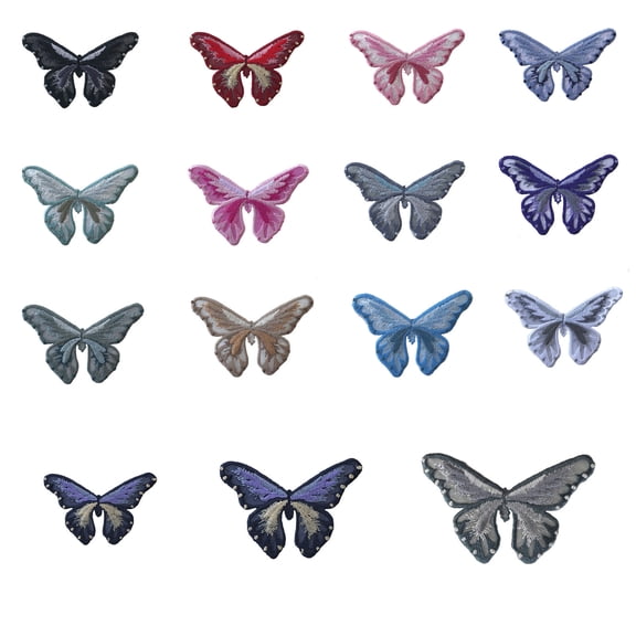 Lily Iron on Embroidery Butterfly Pink Blue Purple Red  Black Brown Gray White