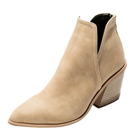 

Wesracia Boots For Women Winter Boots Ladies Square-Heeled Pointed High Heel Fashion Short-Tube Side Zipper Short Boot