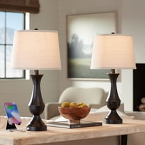 Regency Hill Traditional Table Lamps 25" High Set of 2 with Hotel Style USB Charging Port LED Bronze Oatmeal Shade Touch On Off for Living Room Bedroom