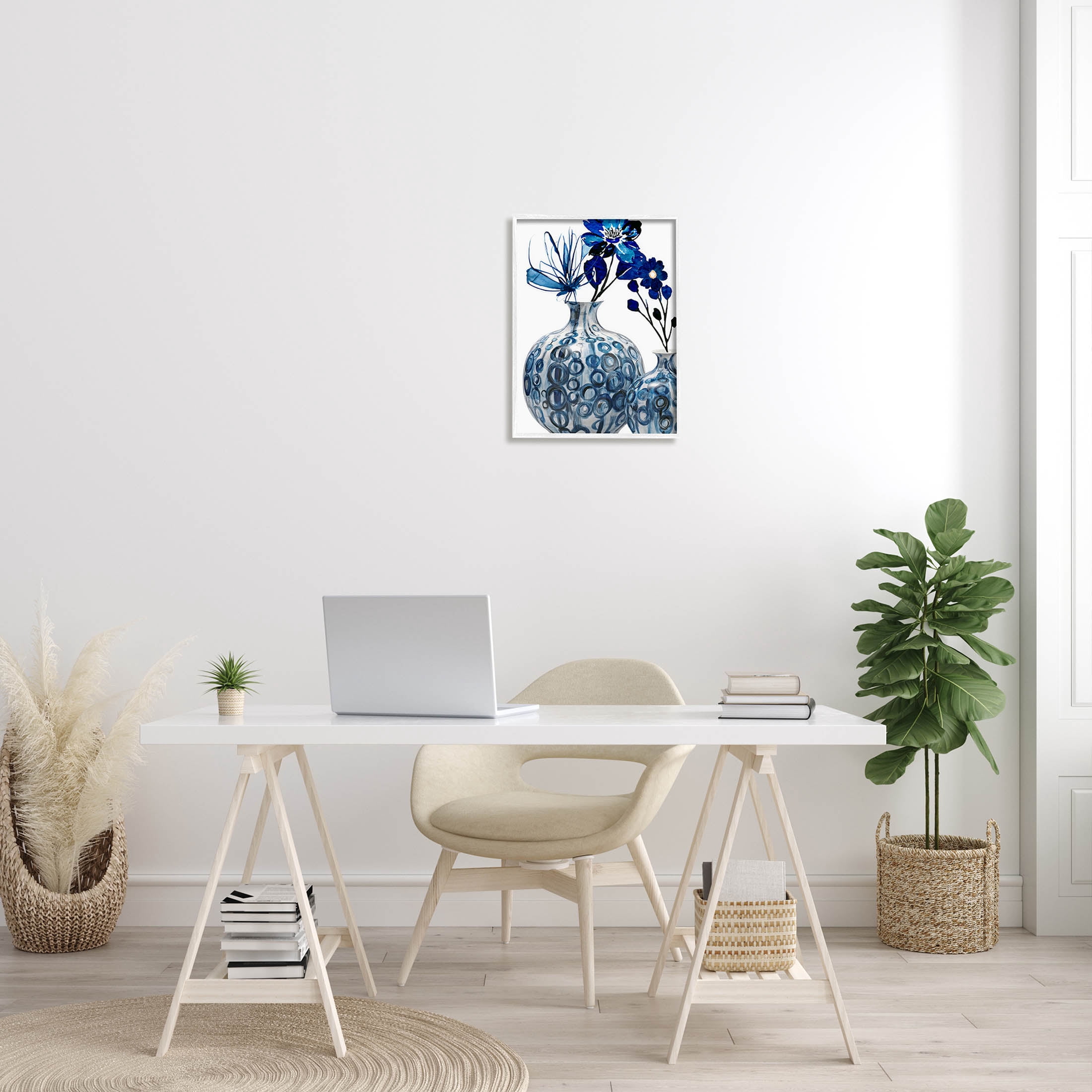 Modern Blue Flower Arrangement Botanical & Floral Graphic Art White Framed Art Print Wall Art