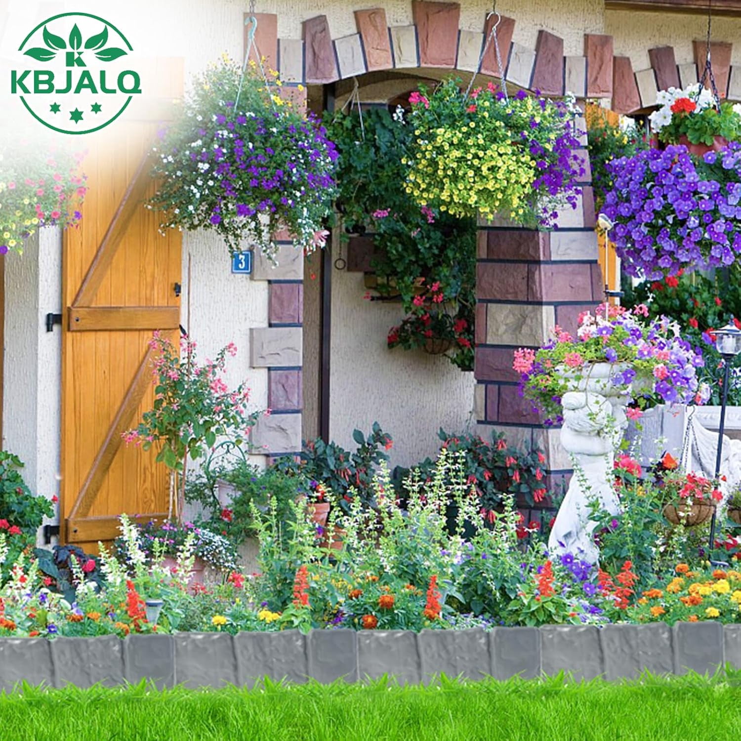 JahyShow Garden Edging Border with Anchoring Spikes,Plastic Landscape Edging Border Imitation Stone Fence for DIY Outdoor Yard Landscaping (30pcs/24 FT, Gray)