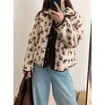 thumbnail image 3 of Womens Print Fleece Jacket Snap Button Winter Teddy Fleece Jacket Casual Faux Fur Outwear Orange One size, 3 of 5