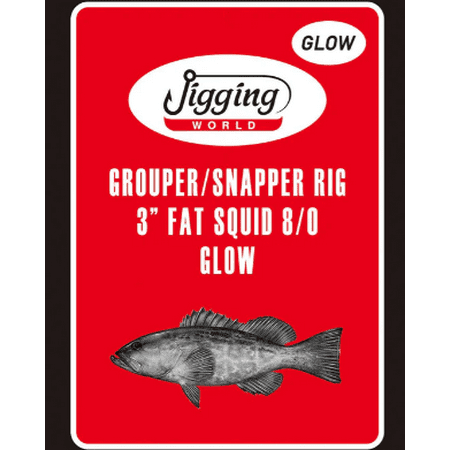 Jigging World Grouper/Snapper 3 Fat Squid Rig 8/0 Glow
