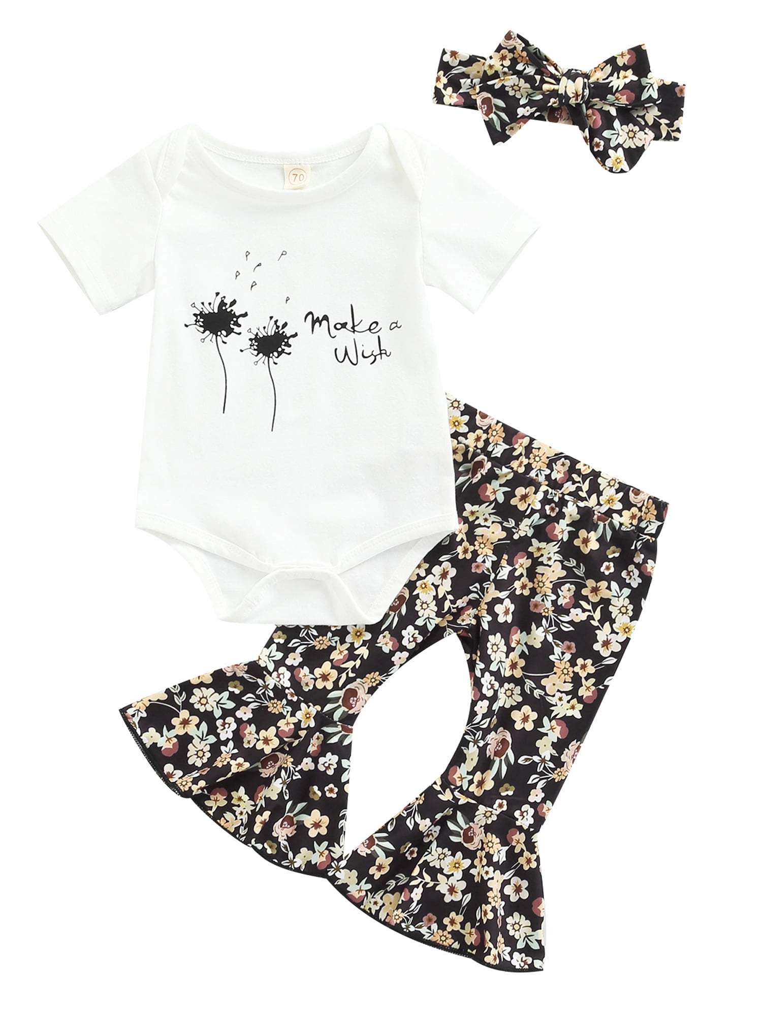 Newborn Infant Baby Girl Printed Clothes Set Long Sleeve T Shirt Dot Bell-Bottom Pants 