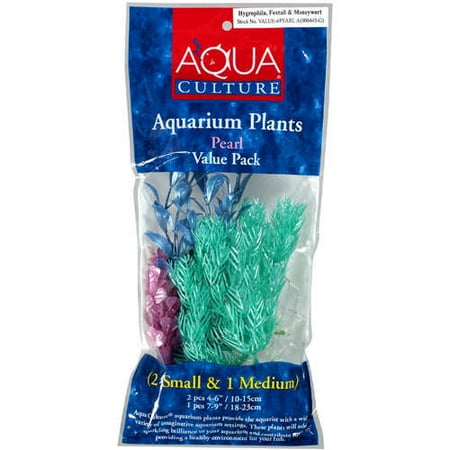 Aqua Culture Plastic Aquarium Pearl Plants, 3 count