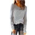 thumbnail image 2 of Idoravan Long Sleeve Shirts for Women Women's Casual Fashion Round Neck Striped Print Round Neck Long Sleeve T-Shirt Top Blouse, 2 of 6