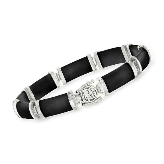 Ross-Simons Black Agate "Good Fortune" Bracelet in Sterling Silver, Women's, Adult