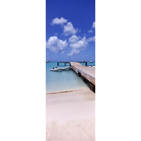 Boats moored at a pier Sandy Ground Anguilla Canvas Art - Panoramic Images (18 x 7)