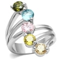 thumbnail image 1 of Rhodium Brass Ring with AAA Grade CZ in Multi Color for Women Multi Color Stone Color Style 3W291 Size 6, 1 of 4