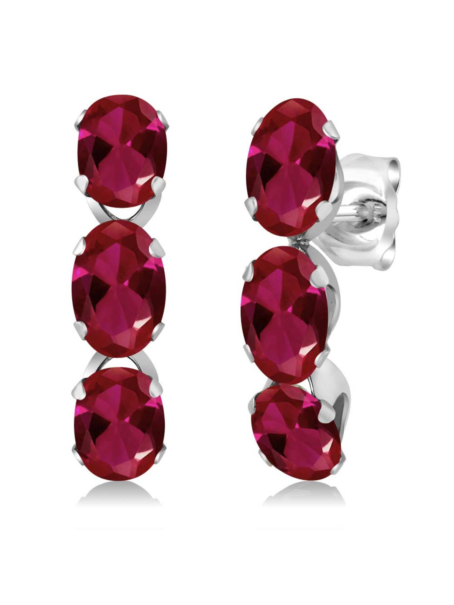 Gem Stone King 3.00 Ct Oval Red Created Ruby 925 Sterling Silver 3