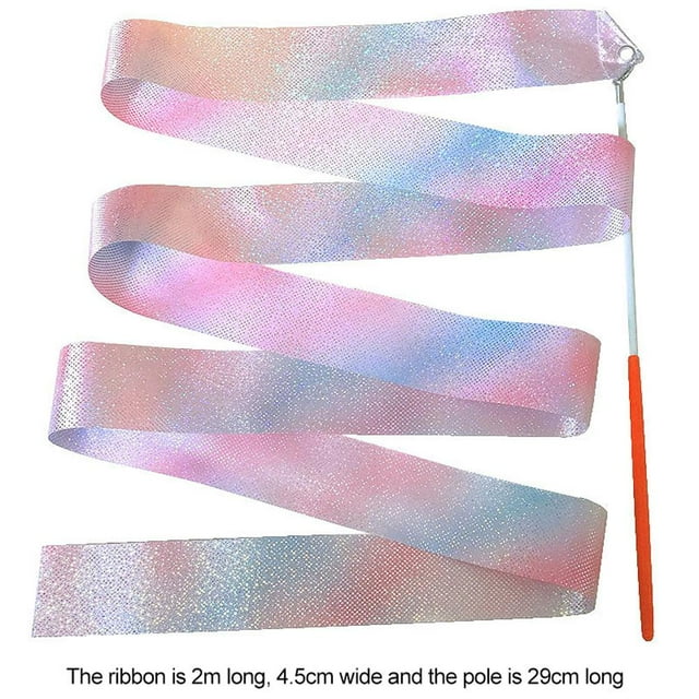 Varitas de banda de seda para gimnasia y baile para niños, 2m/4m, bandas de seda giratorias de Ballet artístico rítmico brillante para baile artístico para niños
