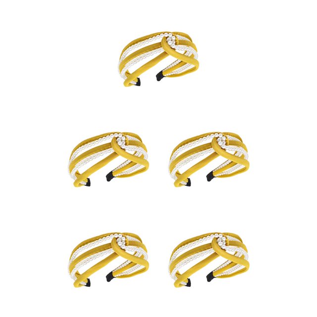 Qarigey Bandas para el cabello Perla Torcedura Nudo Diadema Estilo elegante Diadema Perlas Diademas estrechas multicolores Estilo Boda Amarillo Amarillo 5Conjunto