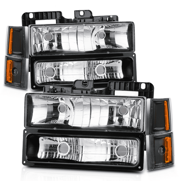 M-AUTO Set of 8 Headlight Assembly for 1994-1999 GMC C1500/K1500 Yukon, 1994-1999 GMC C1500/C2500/K1500/K2500 Suburban, 1994-2000 GMC C2500/C3500/K2500/K3500