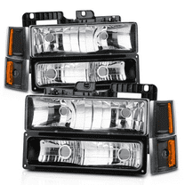 M-AUTO Set of 8 Headlight Assembly for 1994-1999 GMC C1500/K1500 Yukon, 1994-1999 GMC C1500/C2500/K1500/K2500 Suburban, 1994-2000 GMC C2500/C3500/K2500/K3500