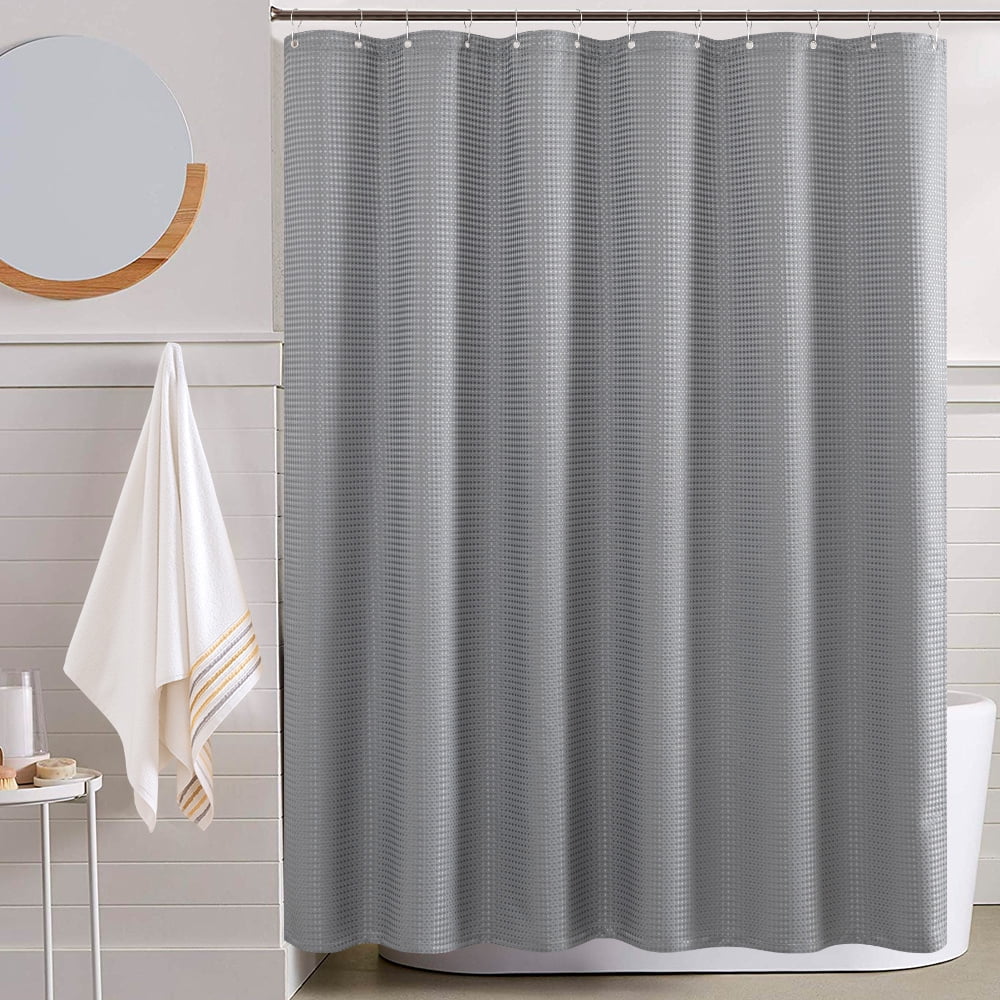 CURTAINKING Grey Fabric Shower Curtain 70' x 72' Waffle Weave Pattern Curtains for Bathrooms Water Repellent with Curtain Hooks 1 Panel