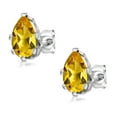 thumbnail image 3 of Gem Stone King 925 Sterling Silver Yellow Citrine 6-Prong Stud Earrings for Women Men (1.30 Cttw, Gemstone Birthstone, Pear Shape 8X5MM), 3 of 5