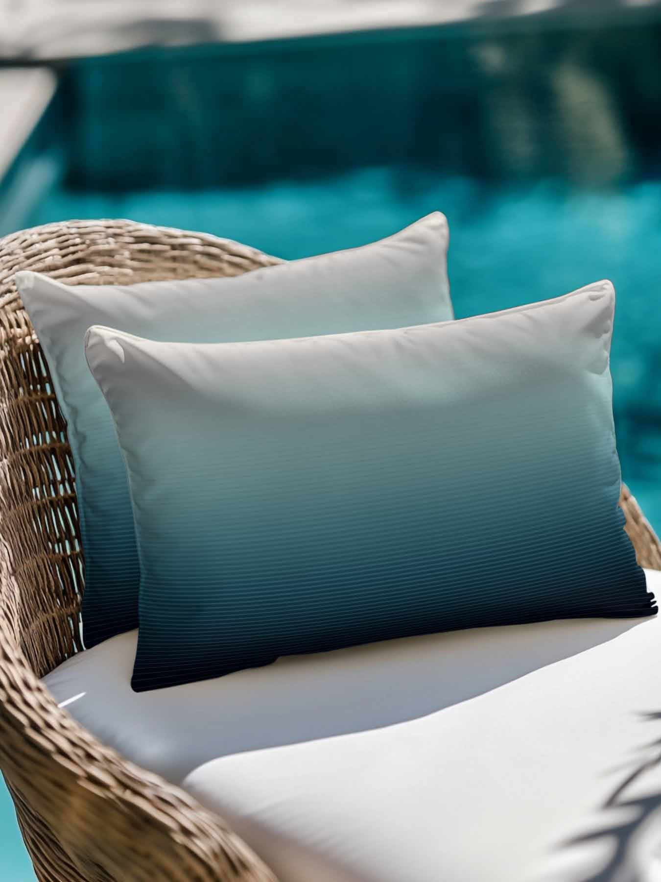 1 Pack Outdoor Throw Pillow, Grey Turquoise Ombre Waterproof Pillow with Insert Included, Teal Modern Geometric Striped Abstract Art Decorative Accent Cushion Lumbar Pillows for Patio, 12 x 20 In