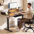 thumbnail image 3 of Sioweci Standing Desk with Power Outlet, 48 Inch, Rustic Brown,28-47.5in adjustable height for sit-stand with Monitor Stand, Power Outlets & LED Lights, 3 of 11