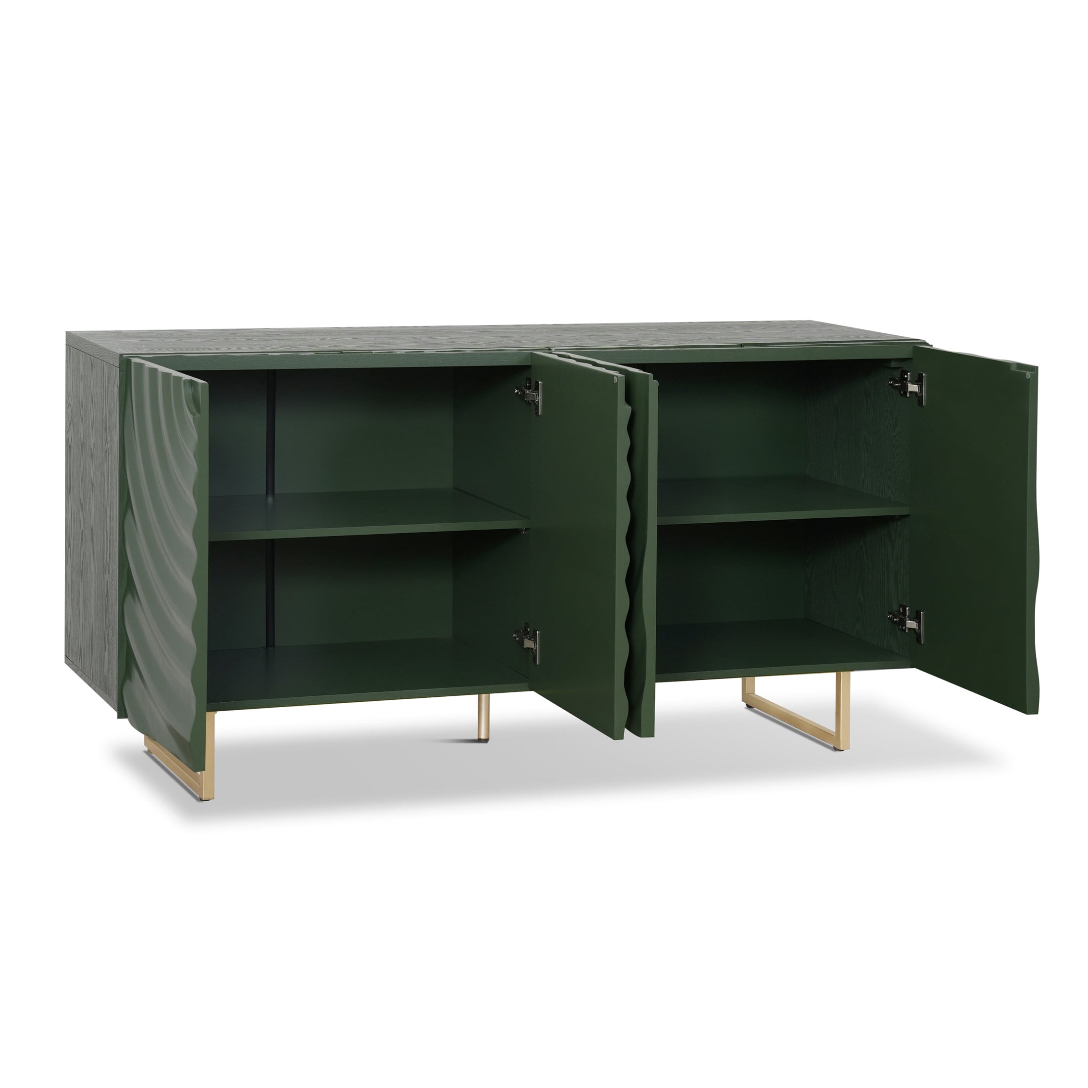 Christopher Knight Home Modern Sculptural 60" Sideboard, Ripple Doors, Adjustable Shelves, Metal Legs, Green