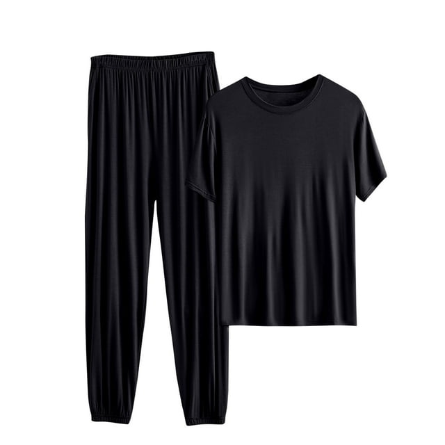 Timegard Ensembles de Pyjamas pour Femmes Grande Taille T-Shirt Ample à Manches Courtes Pantalon à Bas Resserré Tenues de Pjs Confortables Vêtements d'Intérieur