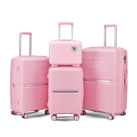 FFZ 4 Piece Luggage Set with Expandable Suitcase and TSA Lock, 18.3 x 10.8 x 29 inch, Pink