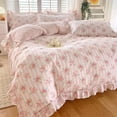 thumbnail image 4 of Bonenjoy Pink Color Duvet Cover with Ruffles 100%Cotton Flower Printed housse de couette for Girls Pure Cotton Bed Cover King, 4 of 7