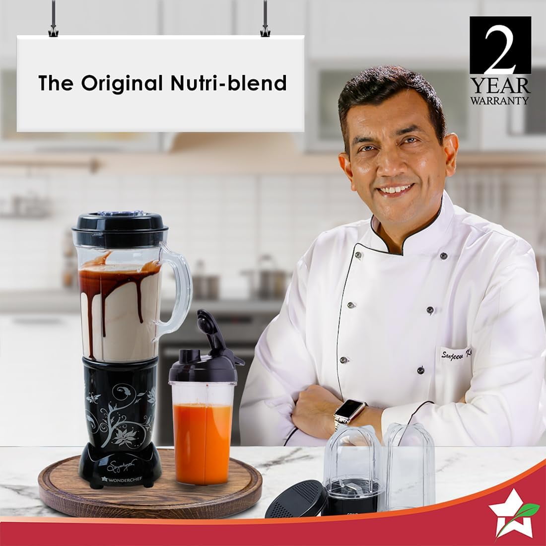 Nutri-blend Juicer, Mixer, Grinder, Blender & Smoothie Maker 500W 22000 RPM Full Motor Jars Recipe book by Chef Sanjeev Kapoor 2 Jar, 3 Jar Black