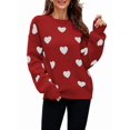 thumbnail image 3 of Women'S Fall Winter Mock Neck Long Sleeve Cute Heart Pattern Loose Knit Pullover Sweaters Red M, 3 of 7