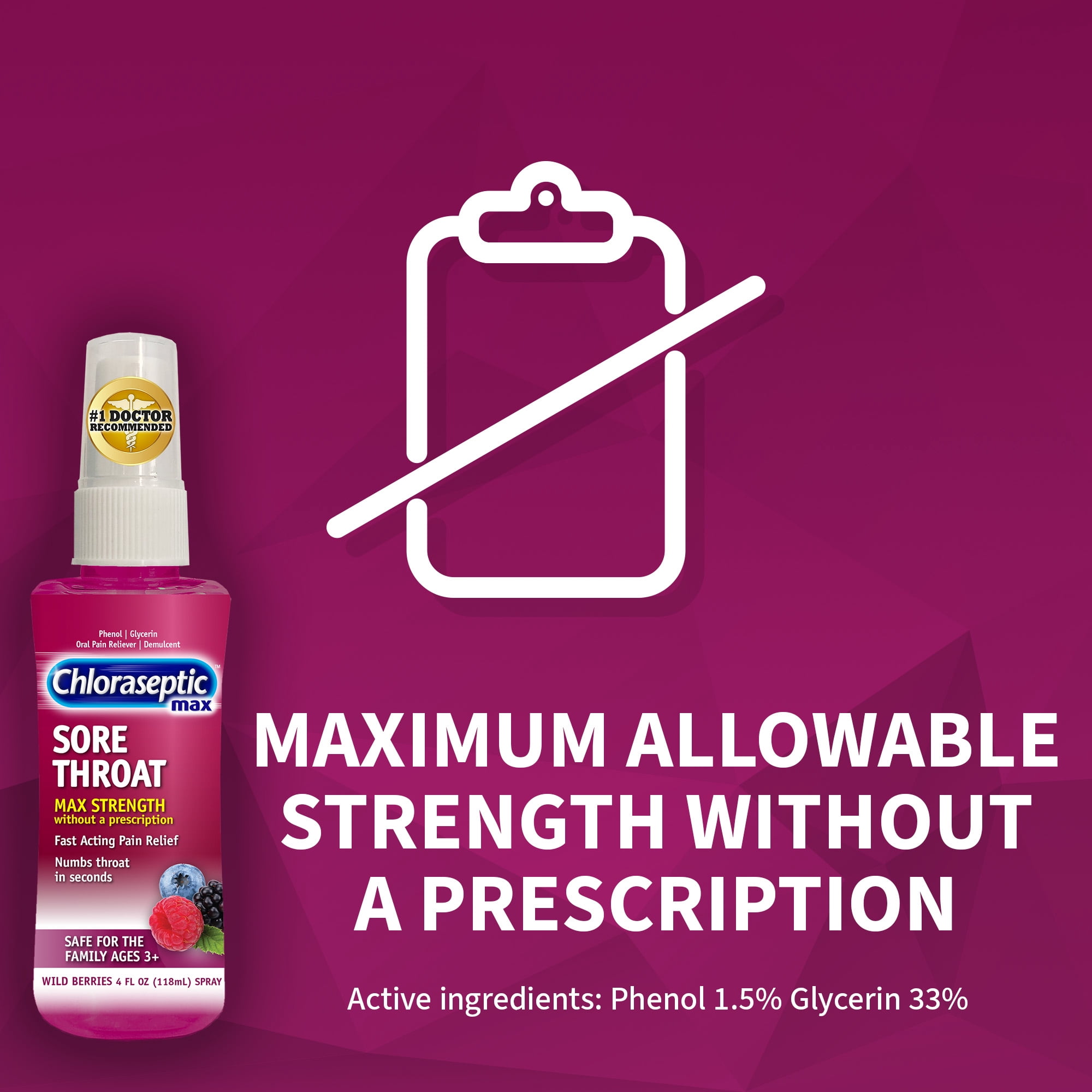 Chloraseptic Max Strength Sore Throat Spray, Wild Berries Flavor Throat Remedy, 4 fl oz