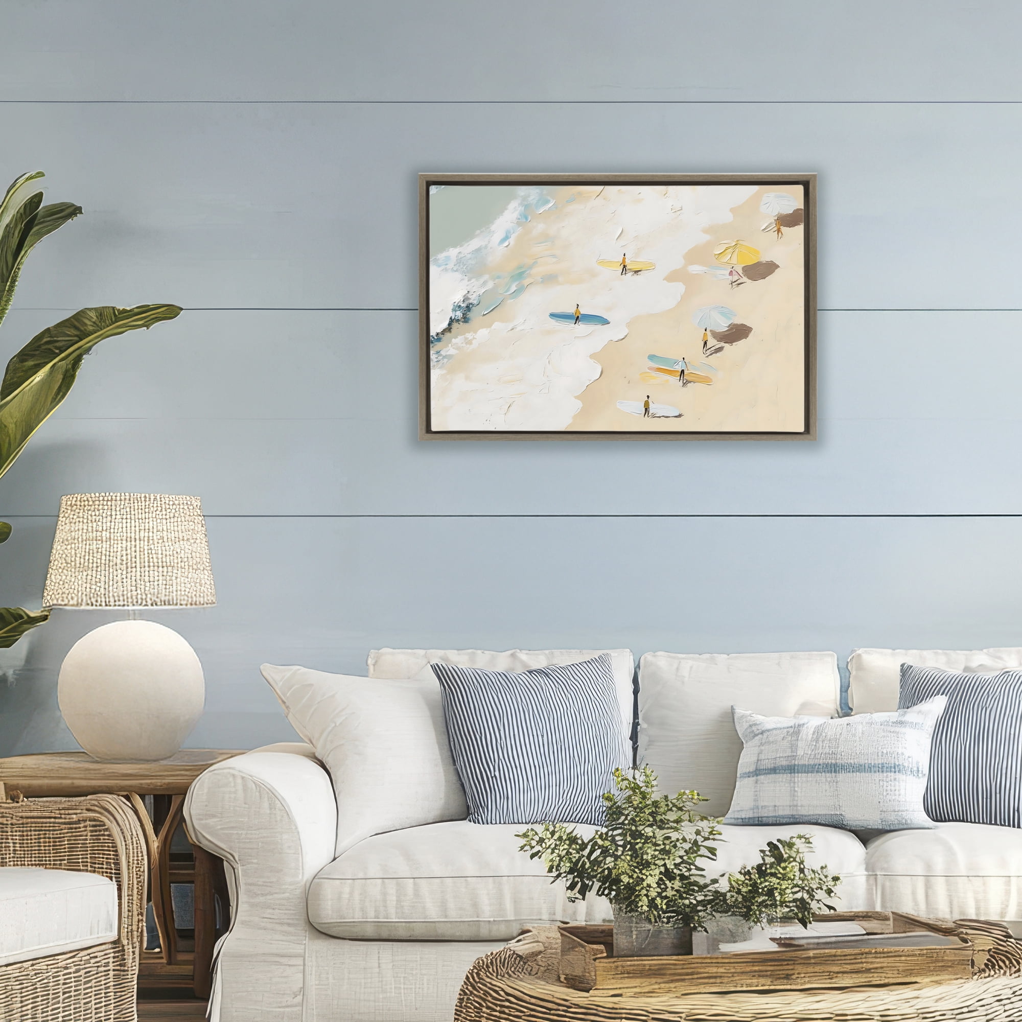 Stupell Industries Beach Surf Summer Scene Brown Framed Floater Canvas Wall Art, design by LSR Design Studio