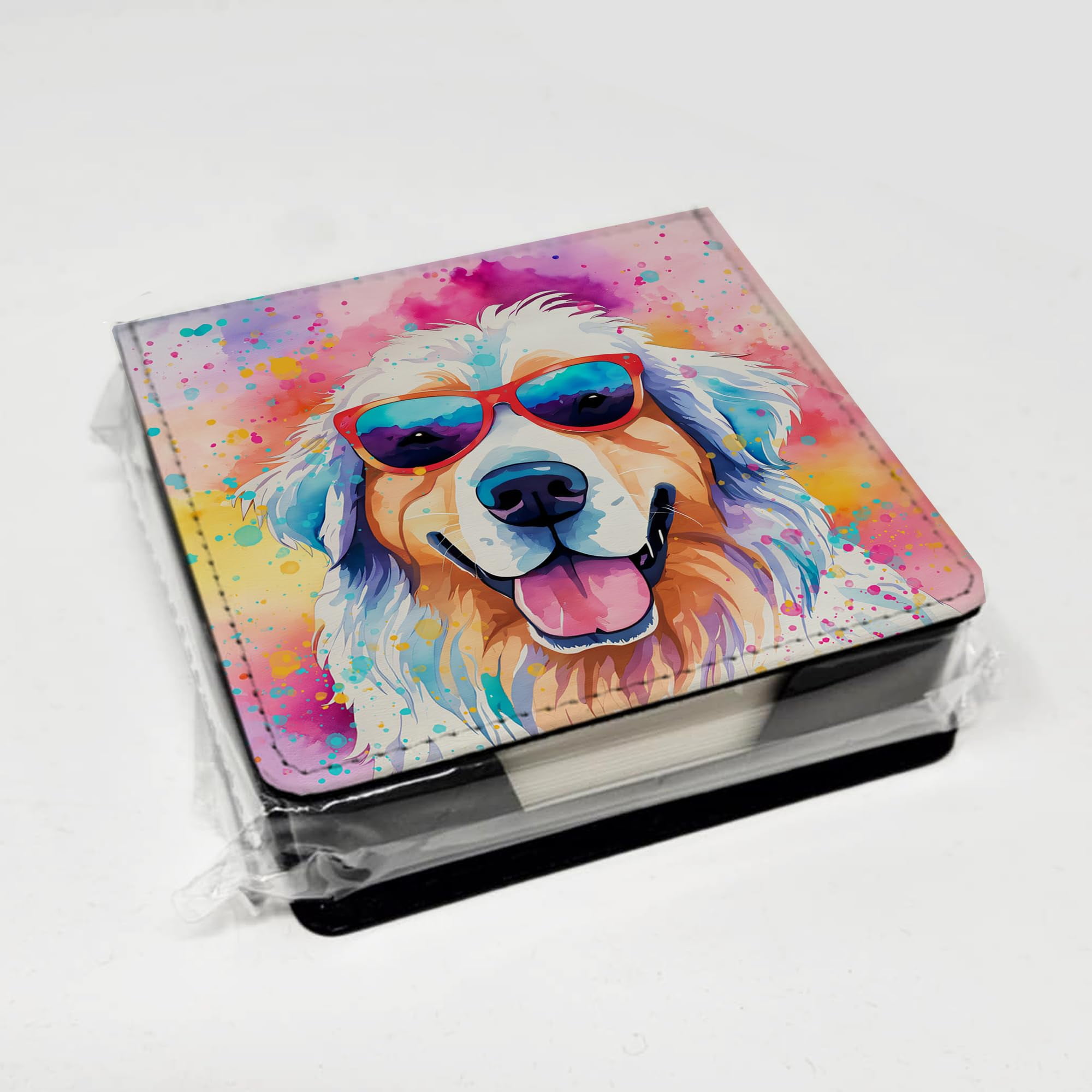 Caroline's Treasures Great Pyrenees Hippie Dawg PU Leather Note Paper Holder with Artist-Designed Cover, Desk Accessory, Office Gift