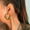 thumbnail image 4 of Lancharmed Gold Plated Stud Earrings for Womens,Chunky Hoops Earring Gifts for Couples, 4 of 8