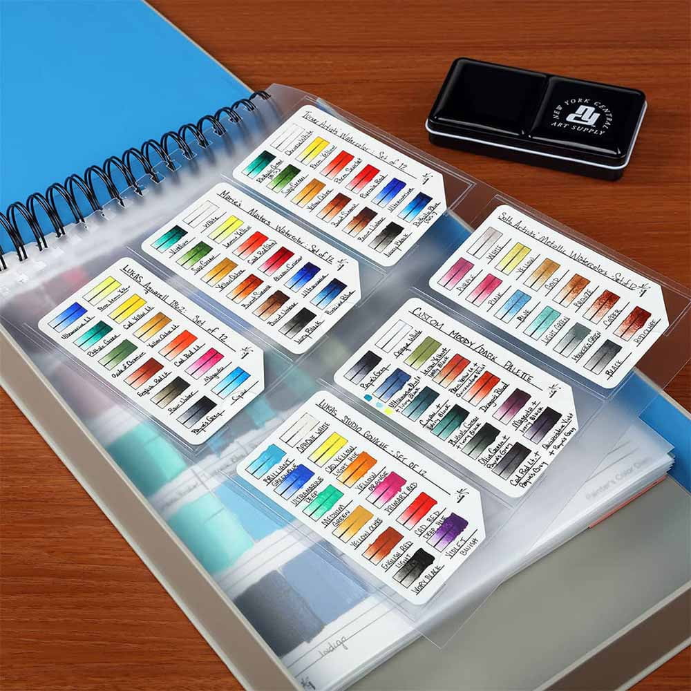 New York Central Watercolor Palette - 12 Empty Half Pans Boxes and Palette with 10 Watercolor Swatch Cards