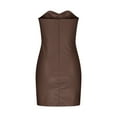 thumbnail image 6 of Nmnitkp Fall Wedding Guest Dresses for Women Show Off Your Figure Women's V Neck Sleeveless Faux Wrap Ruched Sheath Bodycon Casual Party Cocktail Dress PU Dresses for Women, 6 of 7