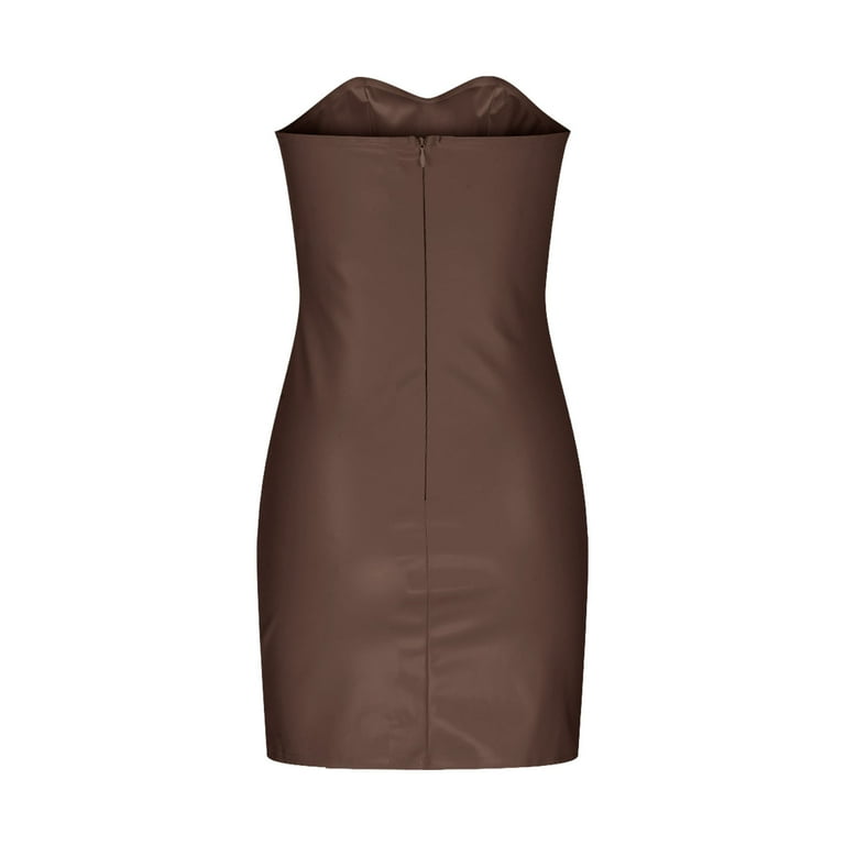brown leather tube dress Cutout Faux Leather Tube Maxi Dress Brown / Large main image 1