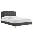 thumbnail image 3 of Modway Zahra Channel Tufted Performance Velvet Queen Platform Bed in Charcoal, 3 of 5
