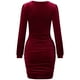 thumbnail image 2 of Vestido corto de mujer Twist Front Manga larga Cuello en V Transpirable Casual Otoño Vestido corto Vino Rojo S, 2 of 8