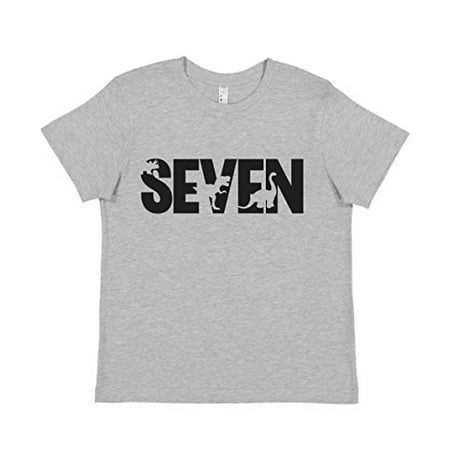 

7 ate 9 Apparel Kid s Seven Dinosaur Birthday Grey T-Shirt