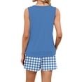 thumbnail image 5 of Gingham Check 2-Piece Set for Women - Solid Square Neck Tank Top & Elastic Waist Drawstring Shorts with Pockets, Vintage Summer Picnic Outfit Blue XXL, 5 of 9