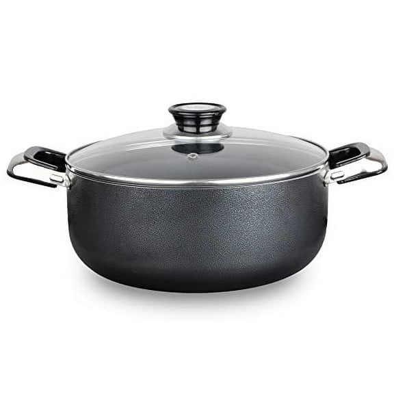 Alpine Cuisine 13 Quart Non-stick Stock Pot with Tempered Glass Lid and Carrying Handles, Multi-Purpose Cookware Aluminum Dutch Oven for Braising, Boiling, Stewing